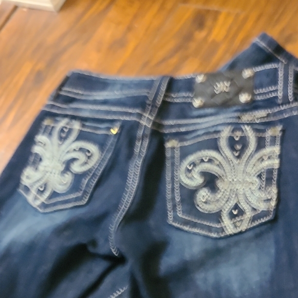 Miss Me Dark Blue Boot Cut Jeans with Silver Embellishments - Picture 3 of 8